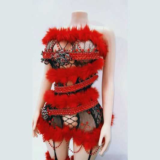 Hollow out fluffy lace beaded cut out mini dress  | Festival Outfits Women