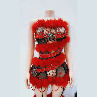 Hollow out fluffy lace beaded cut out mini dress  | Festival Outfits Women