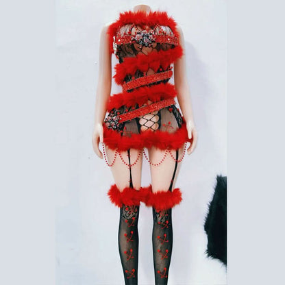 Hollow out fluffy lace beaded cut out mini dress  | Festival Outfits Women