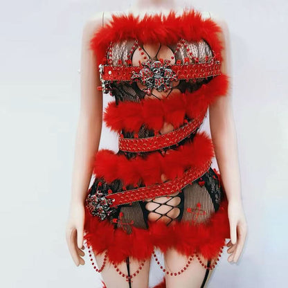 Hollow out fluffy lace beaded cut out mini dress  | Festival Outfits Women