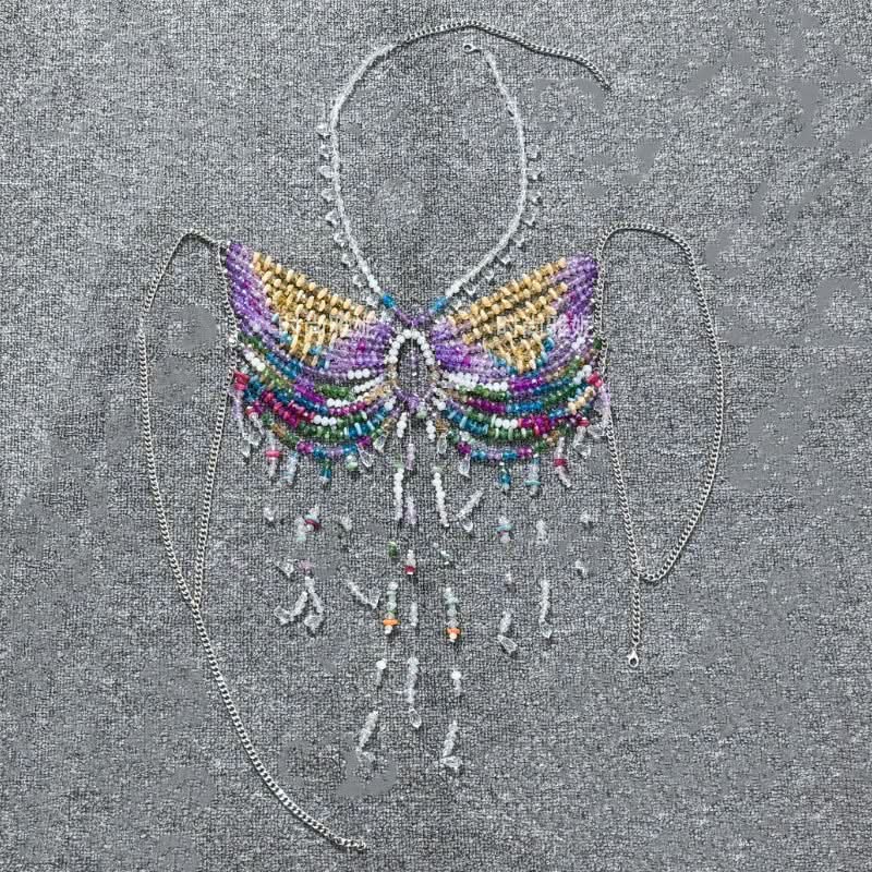 Halter beaded contrast hollow out cut out top  | Festival Outfits Women