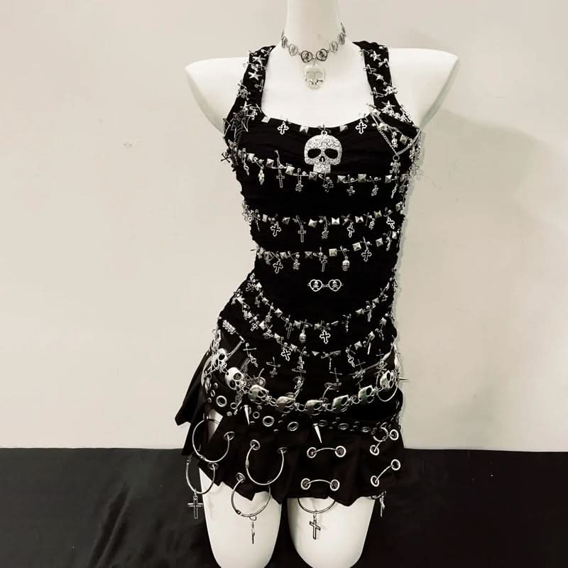 Skull applique PU leather tank top  | Festival Outfits Women