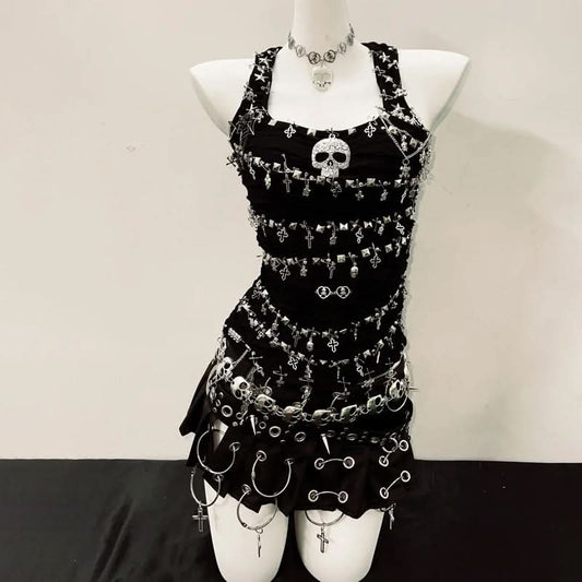 Skull applique PU leather tank top  | Festival Outfits Women