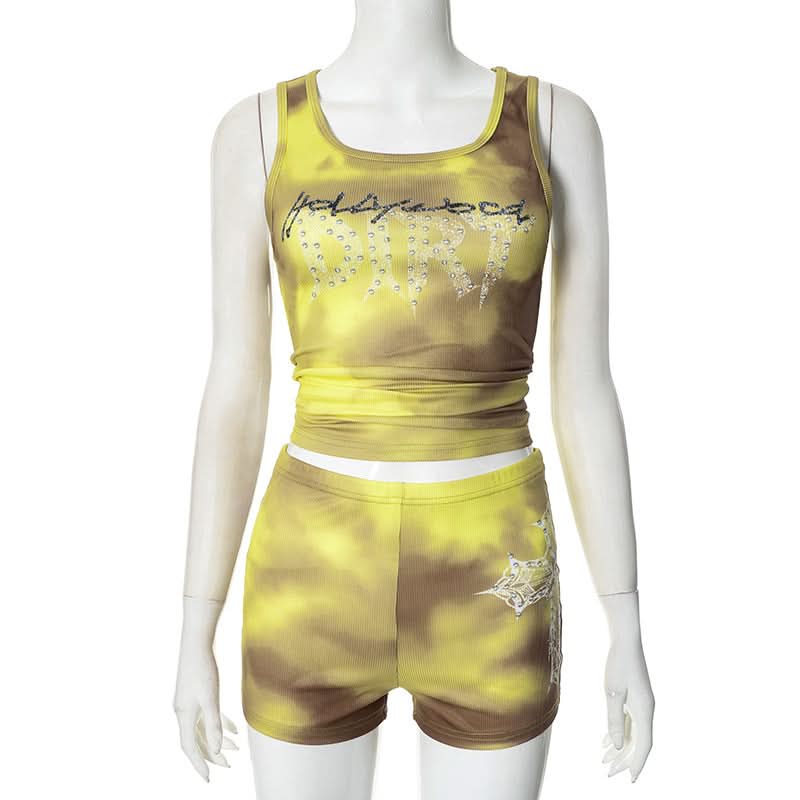 U neck contrast cross print short pant set  | Festival Outfits Women