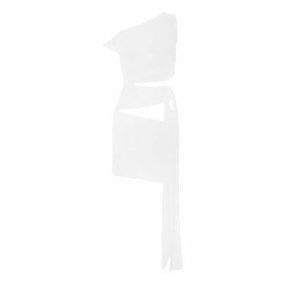 Hollow out irregular one shoulder solid cut out mini dress  | Festival Outfits Women