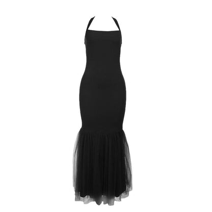 Halter self tie square neck ruched backless maxi dress  | Festival Outfits Women