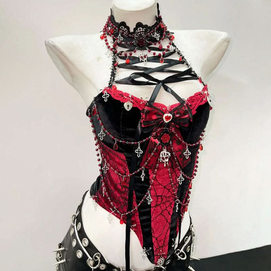 Lace up beaded flower applique bowknot top  | Festival Outfits Women