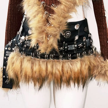 Long sleeve fluffy halter metal chain o ring top  | Festival Outfits Women