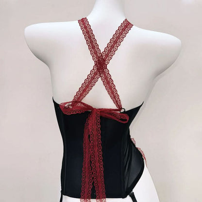 Bowknot cross back lace up flower applique top  | Festival Outfits Women