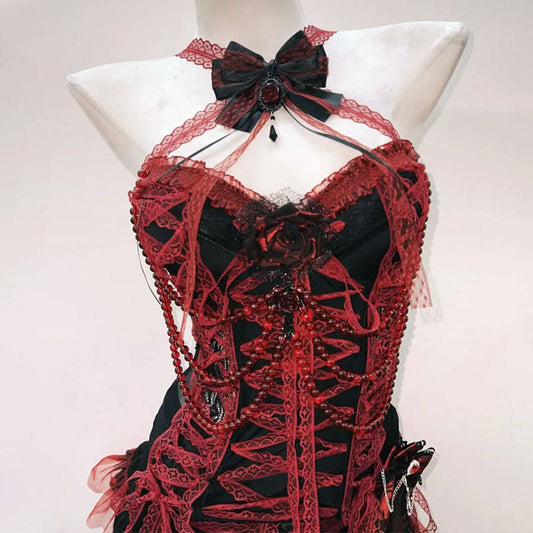 Bowknot cross back lace up flower applique top  | Festival Outfits Women