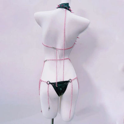 Metal chain rivet applique cross front pant set  | Festival Outfits Women