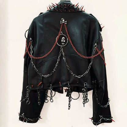 Long sleeve zip-up PU leather metal chain o ring top  | Festival Outfits Women
