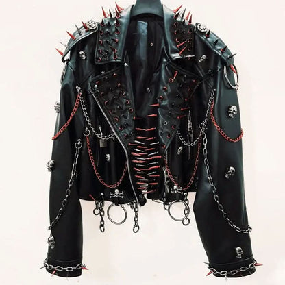 Long sleeve zip-up PU leather metal chain o ring top  | Festival Outfits Women