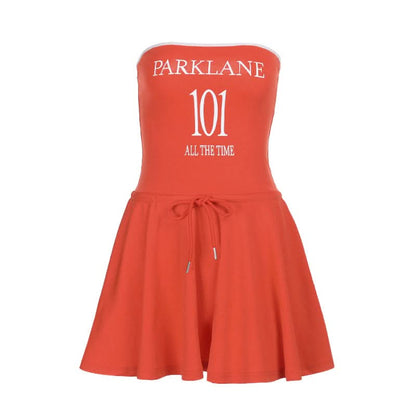 Self tie letter pattern backless tube mini dress  | Festival Outfits Women