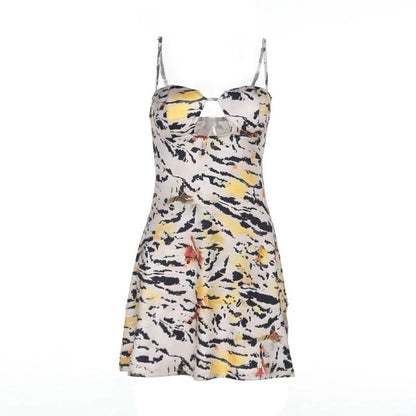 Tiger print hollow out cami cut out mini dress  | Festival Outfits Women