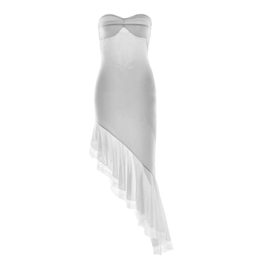 Irregular lace hem self tie tube midi dress  | Festival Outfits Women
