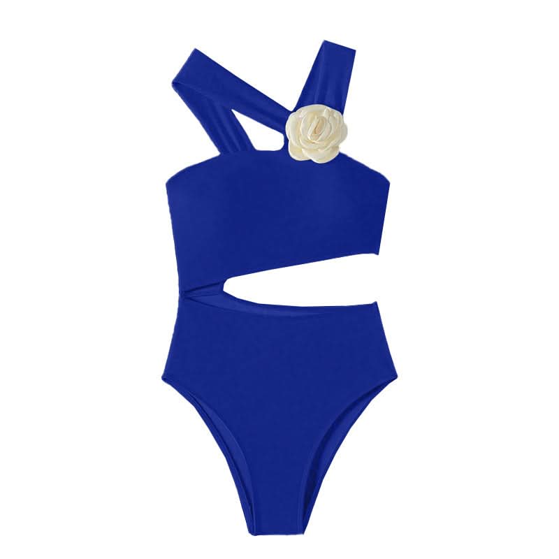 Irregular flower applique hollow out one piece swimwear