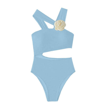 Irregular flower applique hollow out one piece swimwear