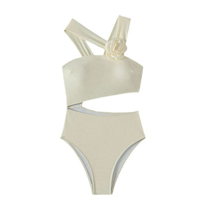 Irregular flower applique hollow out one piece swimwear