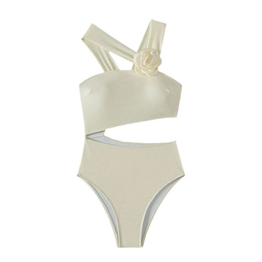 Irregular flower applique hollow out one piece swimwear