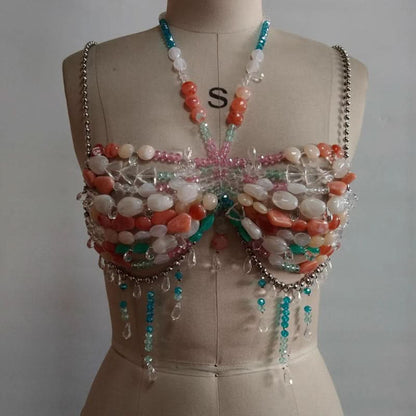 Beaded halter metal chain cami top  | Festival Outfits Women