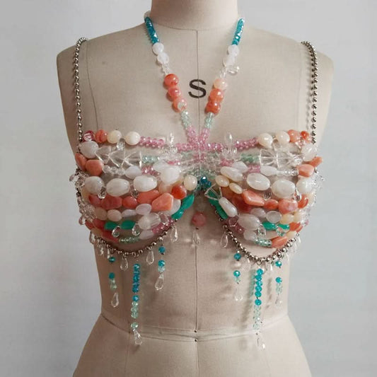 Beaded halter metal chain cami top  | Festival Outfits Women