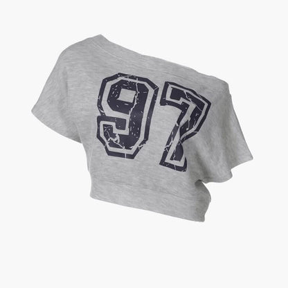One shoulder "97" print top  | Festival Outfits Women