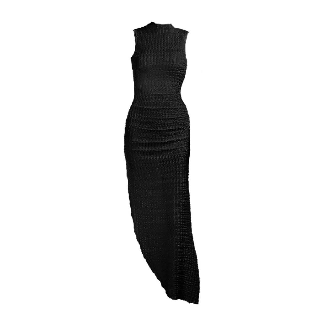 Hoodie Irregular slit crewneck ruched midi dress  | Festival Outfits Women