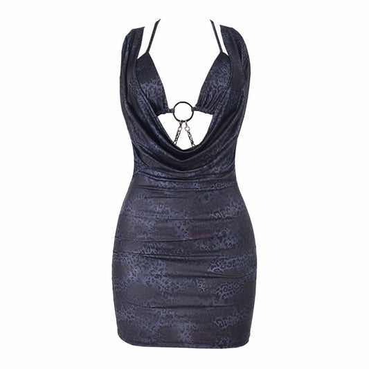 Metal chain o ring self tie print mini dress  | Festival Outfits Women