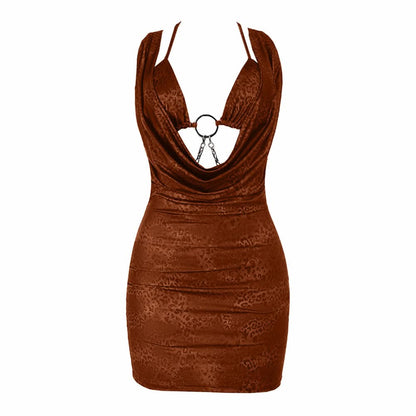 Metal chain o ring self tie print mini dress  | Festival Outfits Women