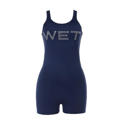 Beaded letter u neck tank romper  | Festival Outfits Women