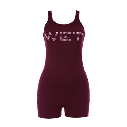 Beaded letter u neck tank romper  | Festival Outfits Women