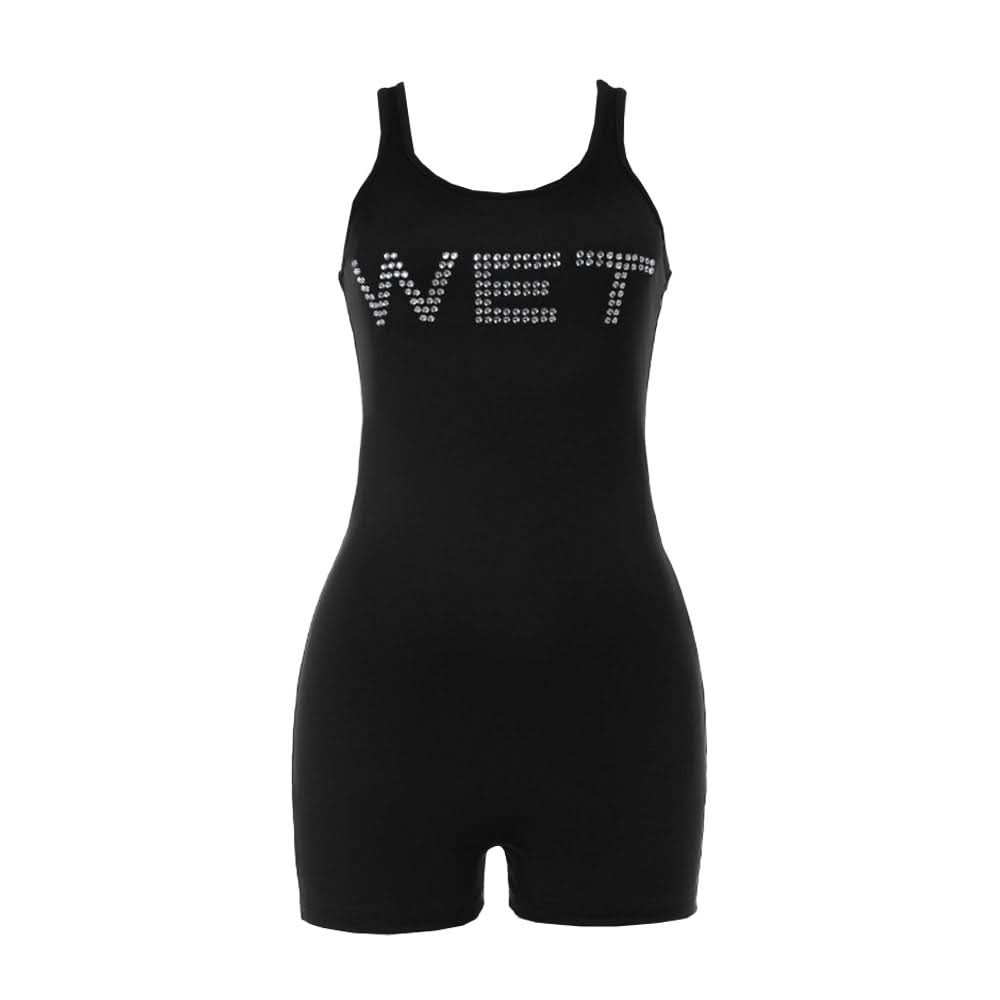 Beaded letter u neck tank romper  | Festival Outfits Women
