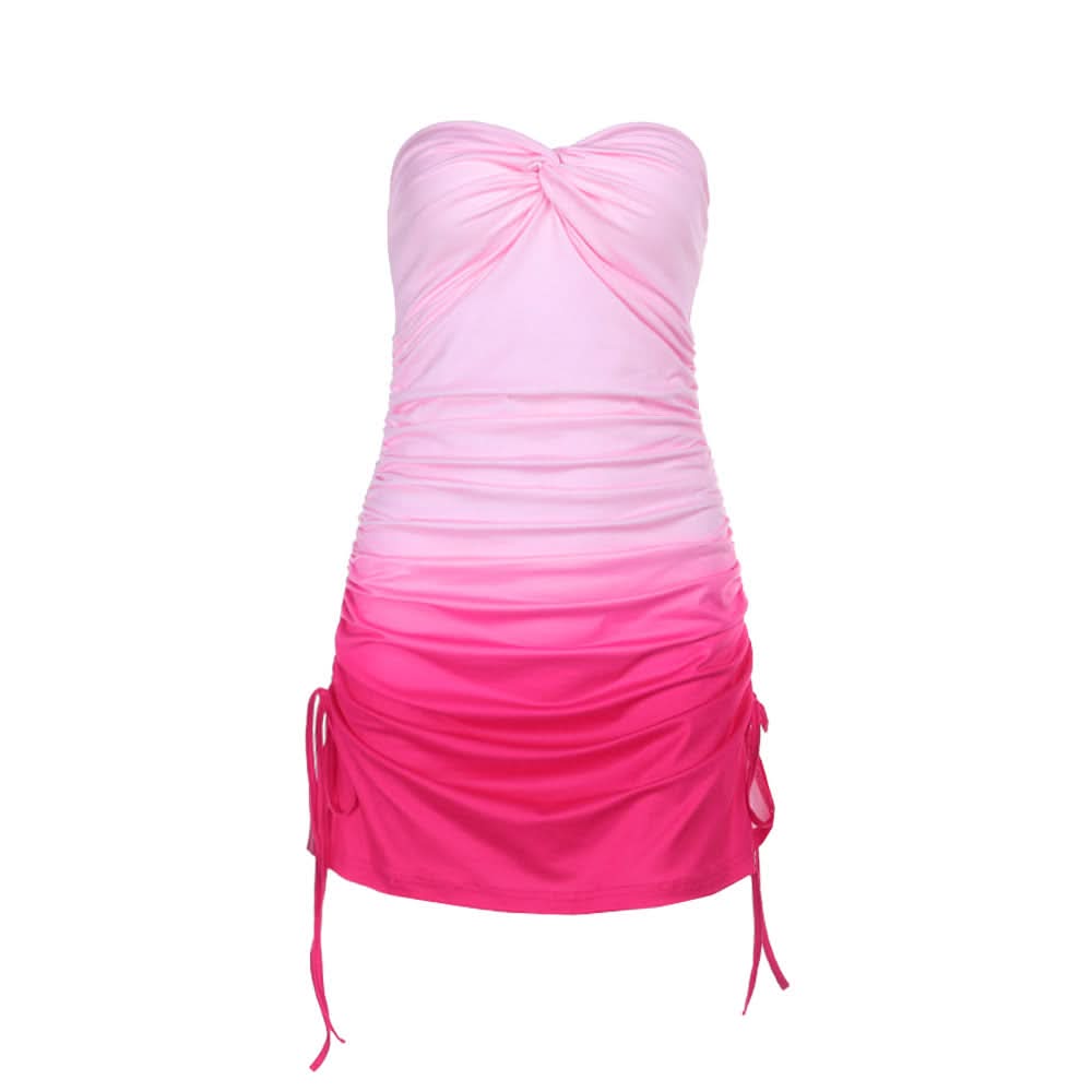 Gradient ruched self tie tube mini dress  | Festival Outfits Women