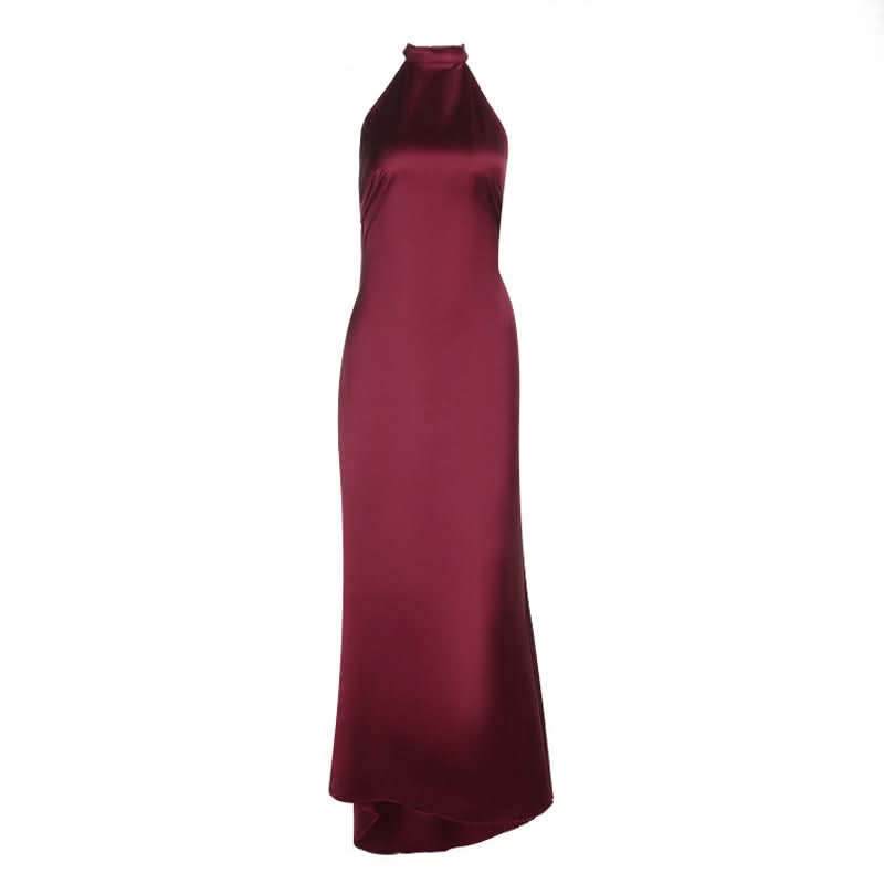 Satin halter backless solid maxi dress  | Festival Outfits Women