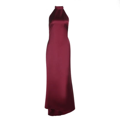 Satin halter backless solid maxi dress  | Festival Outfits Women