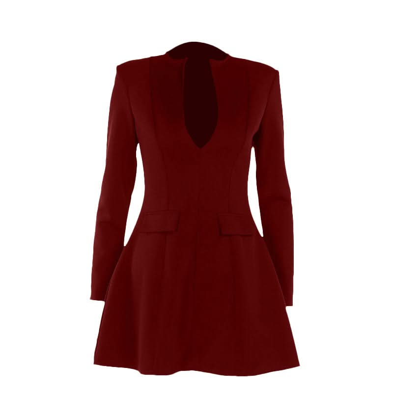 Long sleeve v neck zip-up solid mini dress  | Festival Outfits Women