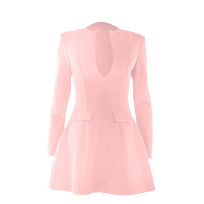 Long sleeve v neck zip-up solid mini dress  | Festival Outfits Women