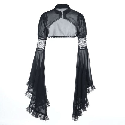 Long flared sleeve chiffon lace hem see through top  | Festival Outfits Women