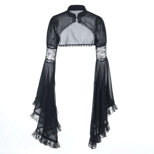 Long flared sleeve chiffon lace hem see through top  | Festival Outfits Women