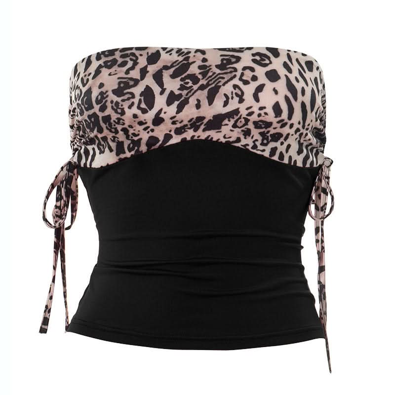Drawstring ruched leopard print tube top  | Festival Outfits Women  | Cheetah Print Top