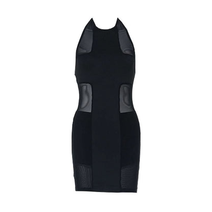 Halter mesh backless black mini dress  | Festival Outfits Women