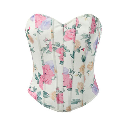 Sweetheart neck flower print corset tube top  | Festival Outfits Women