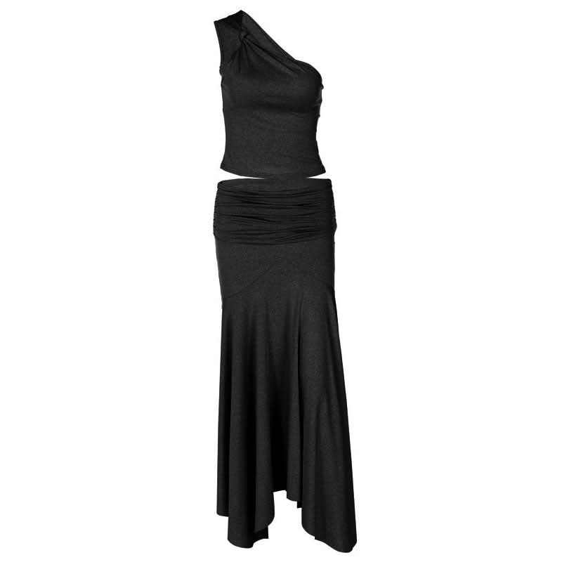 Irregular one shoulder ruched maxi skirt set  | Festival Outfits Women