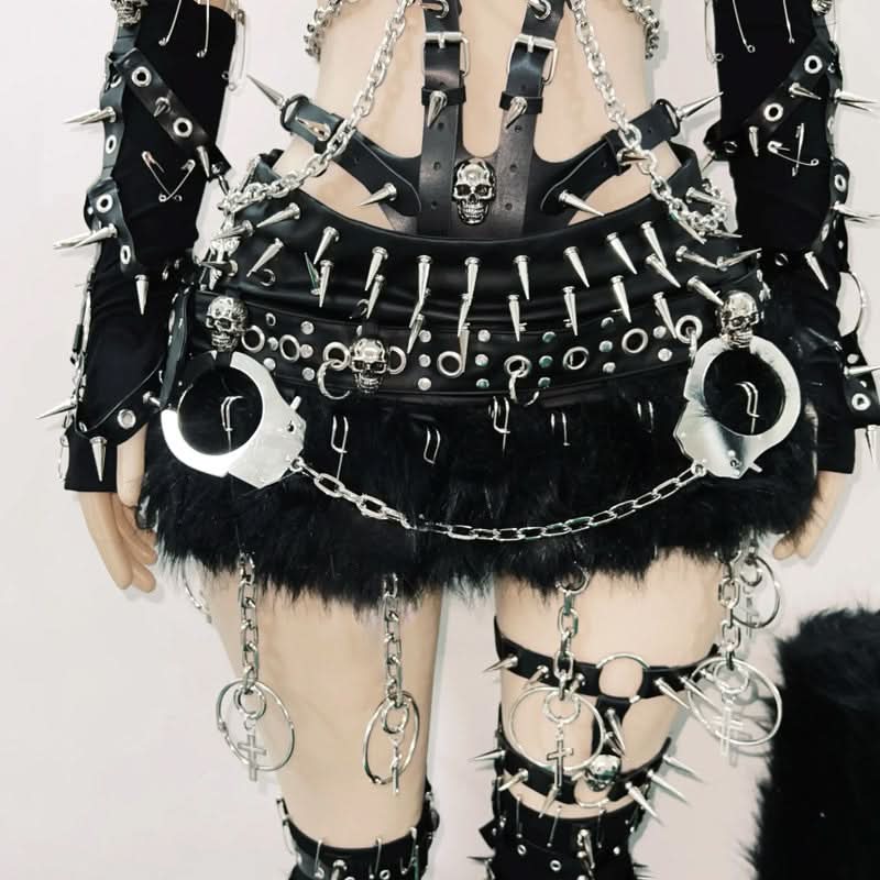 O ring PU leather rivet applique metal chain top  | Festival Outfits Women