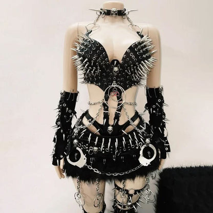 O ring PU leather rivet applique metal chain top  | Festival Outfits Women
