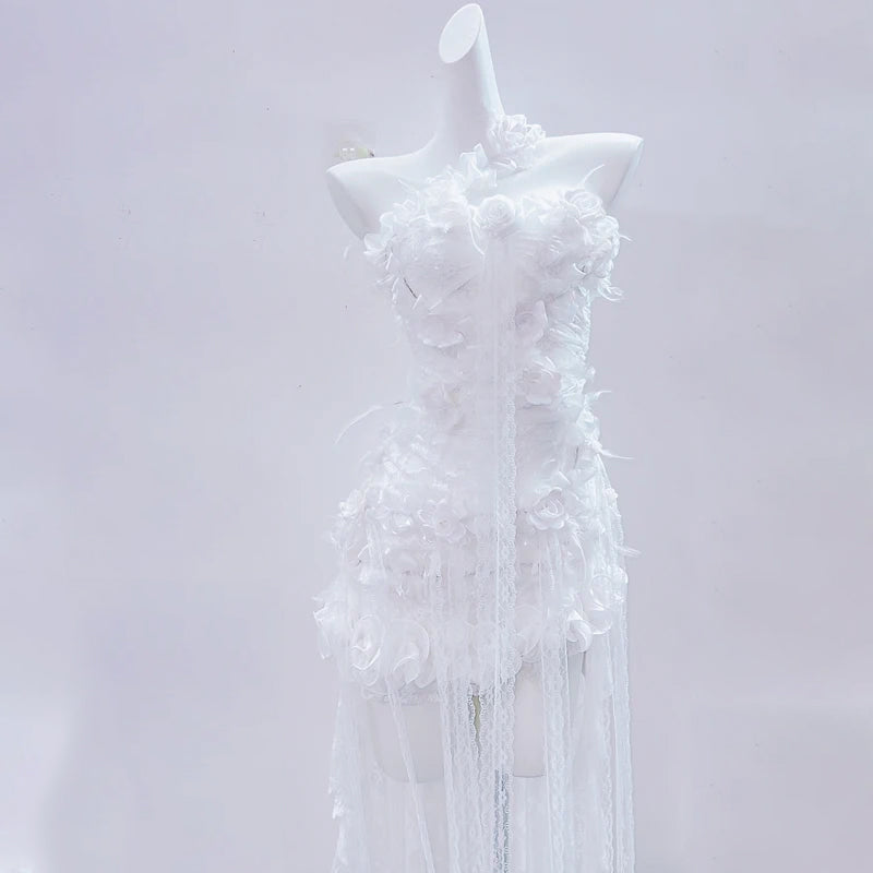 One shoulder lace hem flower applique mini dress  | Festival Outfits Women