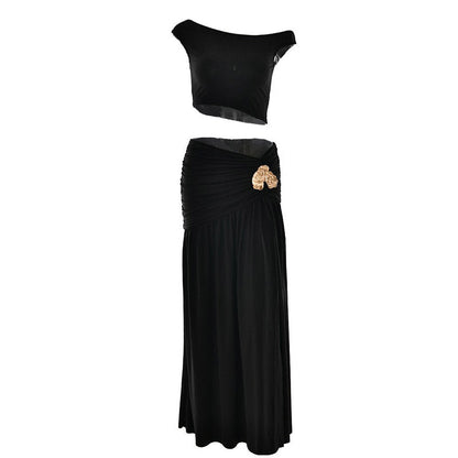 Ruched high slit irregular solid maxi skirt set  | Festival Outfits Women