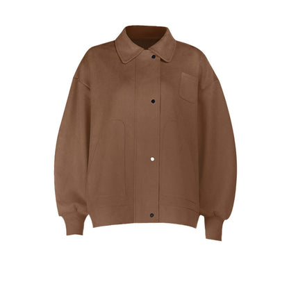 Turnover collar long sleeve zip-up button top  | Festival Outfits Women
