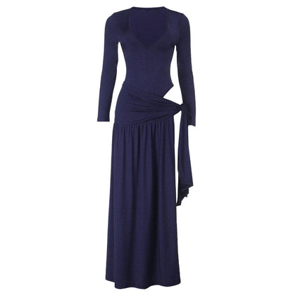 Long sleeve v neck ruched irregular maxi skirt set  | Festival Outfits Women